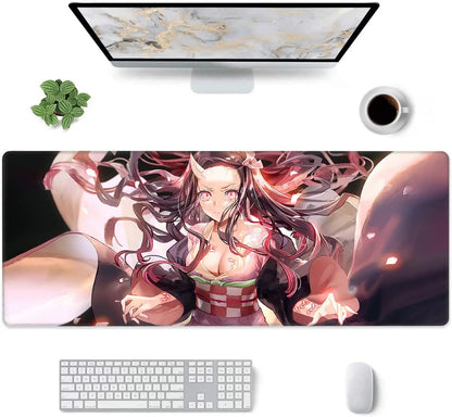 900*400 Large Gaming Demon Slayer Anime Computer Rubber Base Compatible Kimetsu No Yaiba Home Office Long Mouse Pad  Mat