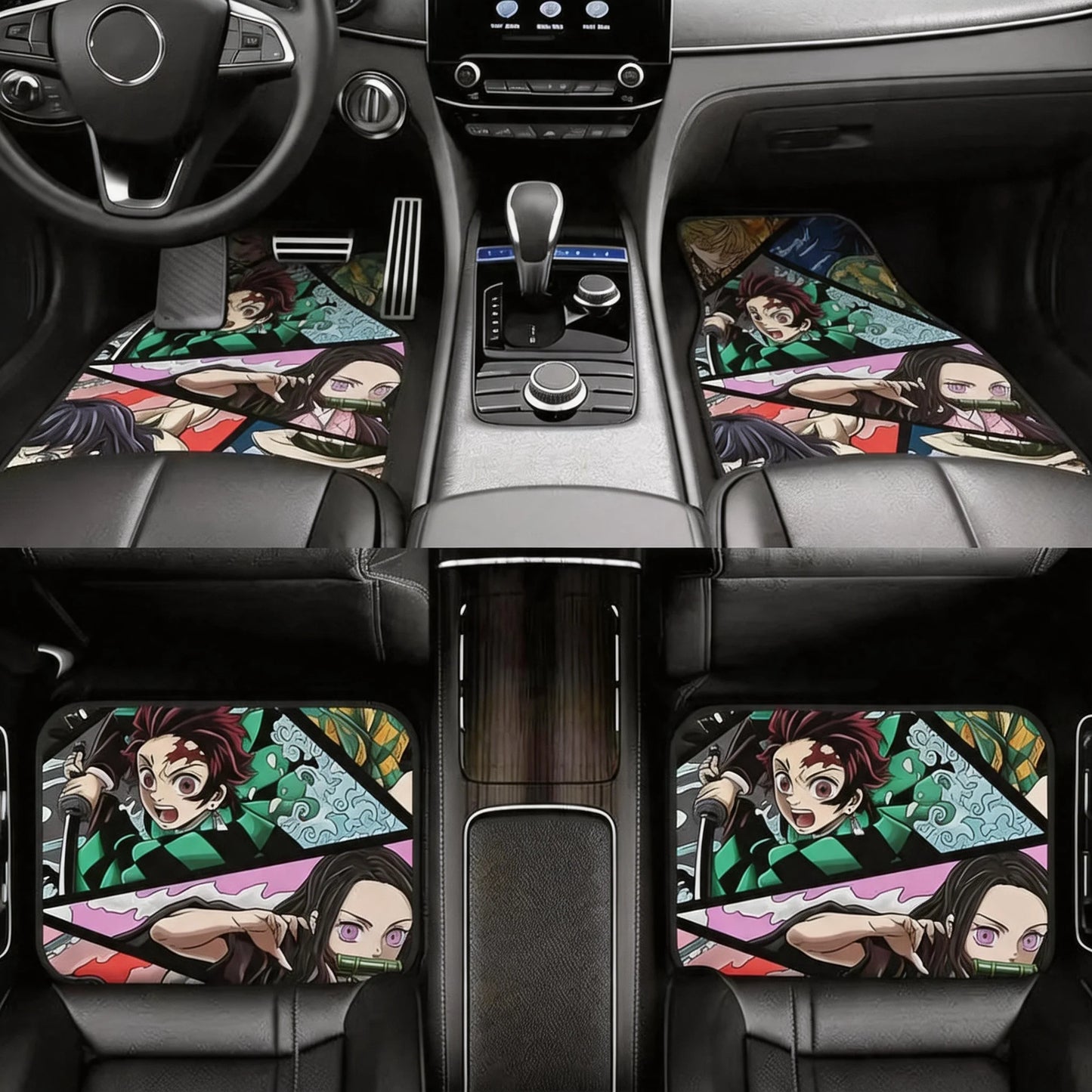 Demon Slayer Manga Anime Tanjiro Kamado Car Floor Mats Set of 4 Universal Non Slip Foot Mats Carpet Rugs Auto Interior Protector