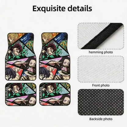 Demon Slayer Manga Anime Tanjiro Kamado Car Floor Mats Set of 4 Universal Non Slip Foot Mats Carpet Rugs Auto Interior Protector
