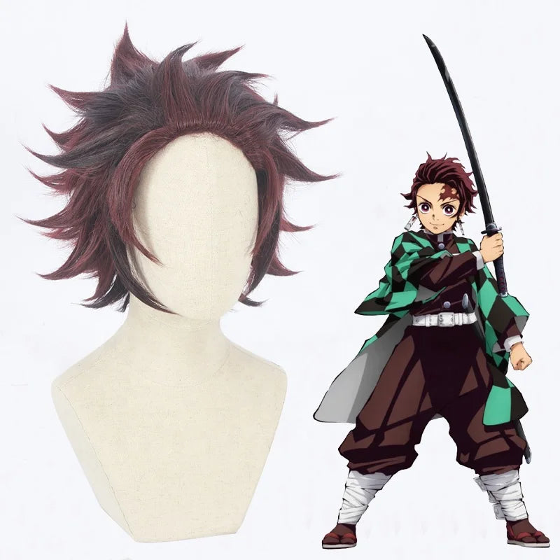 Demon Slayer Peluca Cosplay Kamado Tanjirou Wig Synthetic Anime Hair Wigs