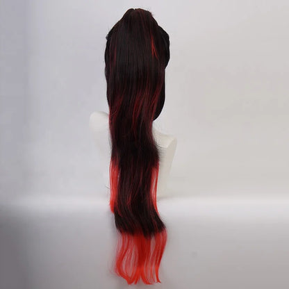 Wholesale 80cm Long Black Red Mixed Demon Slayer Kokushibo Wig Cosplay Synthetic Anime Costume Wig With One Ponytail