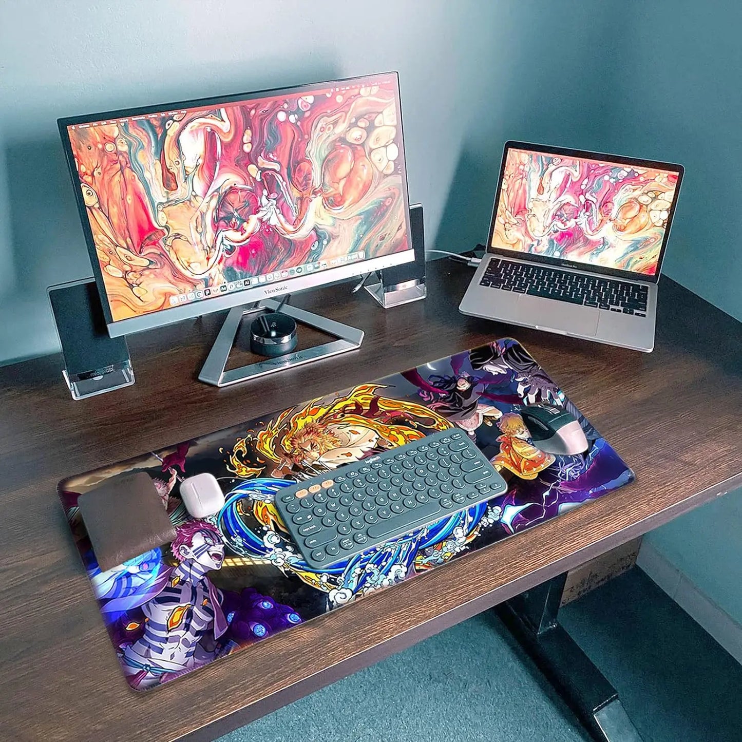 900*400 Large Gaming Demon Slayer Anime Computer Rubber Base Compatible Kimetsu No Yaiba Home Office Long Mouse Pad  Mat