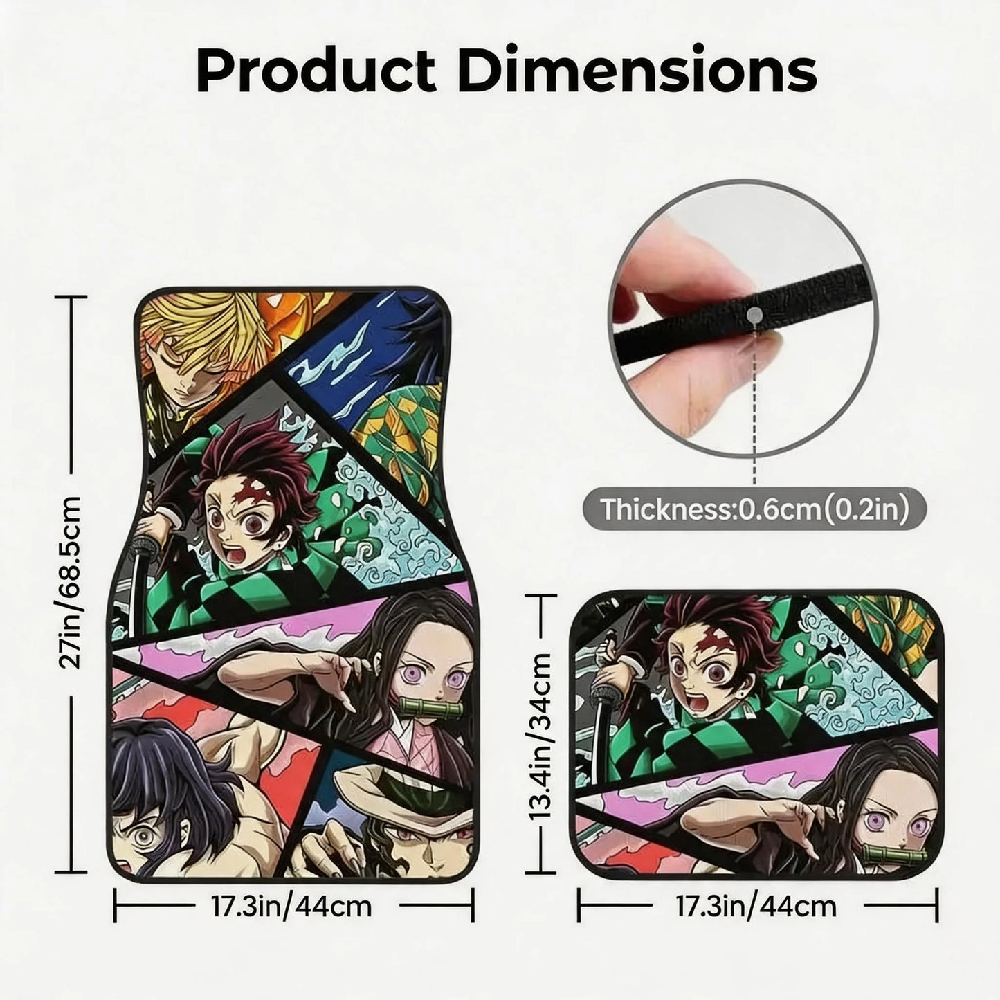 Demon Slayer Manga Anime Tanjiro Kamado Car Floor Mats Set of 4 Universal Non Slip Foot Mats Carpet Rugs Auto Interior Protector