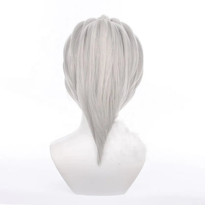 Wholesale Demon Slayer Cosplay 35cm Short Silver Uzui Tengen Wig Synthetic Anime Heat Resistant Cosplay Ponytail Peluca