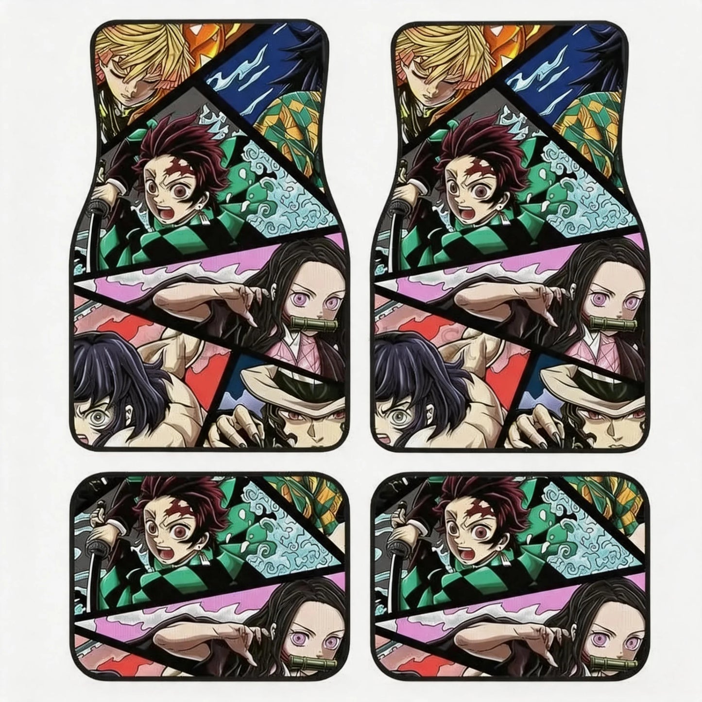 Demon Slayer Manga Anime Tanjiro Kamado Car Floor Mats Set of 4 Universal Non Slip Foot Mats Carpet Rugs Auto Interior Protector