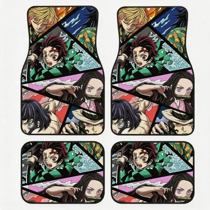 Demon Slayer Manga Anime Tanjiro Kamado Car Floor Mats Set of 4 Universal Non Slip Foot Mats Carpet Rugs Auto Interior Protector