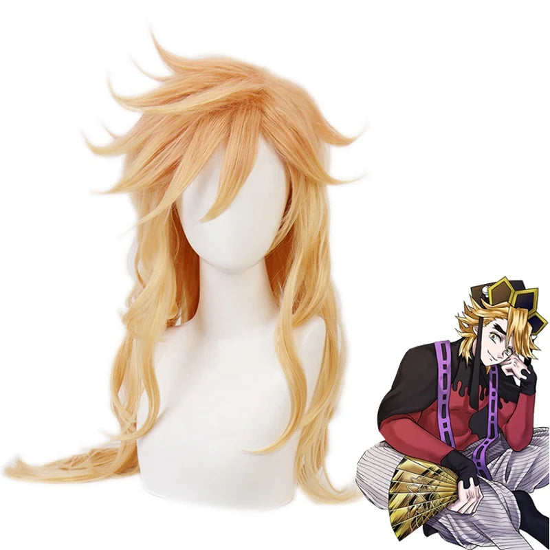 Wholesale Demon Slayer Douma Wig Cosplay 80cm Long Curly Golden Anime Peluca Synthetic Heat Resistant Hair Wig for Party