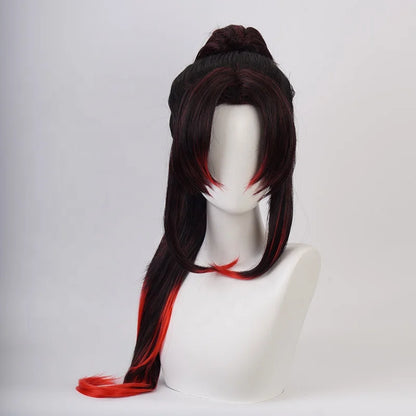 Wholesale 80cm Long Black Red Mixed Demon Slayer Kokushibo Wig Cosplay Synthetic Anime Costume Wig With One Ponytail