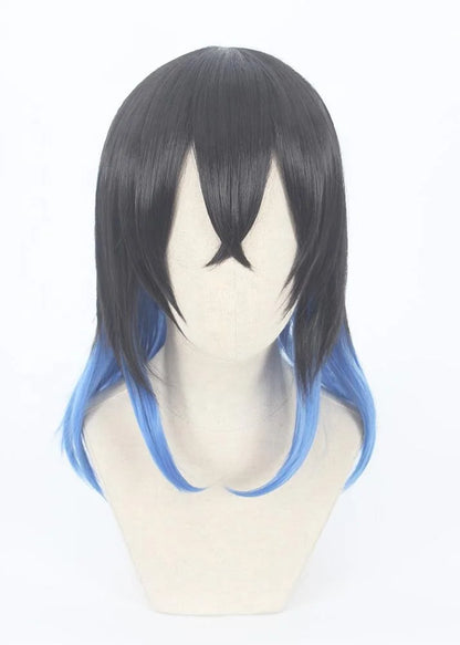 Wholesale 35cm Short Black Blue Mixed Demon Slayer Cosplay Hashibira Inosuke Wig Synthetic Anime Heat Resistant Hair