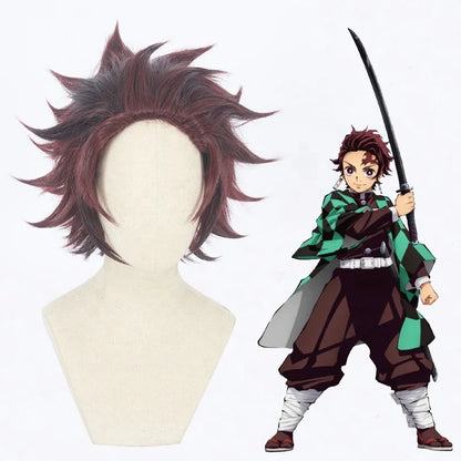 Demon Slayer Peluca Cosplay Kamado Tanjirou Wig Synthetic Anime Hair Wigs