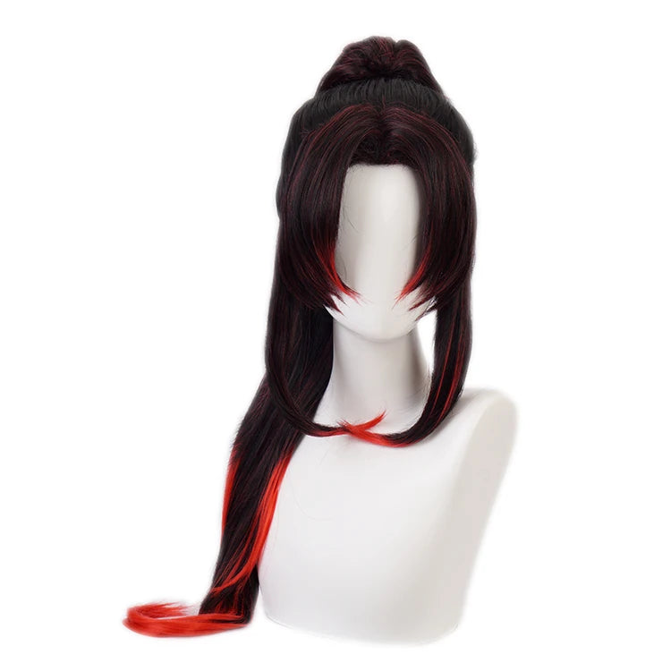 Wholesale 80cm Long Black Red Mixed Demon Slayer Kokushibo Wig Cosplay Synthetic Anime Costume Wig With One Ponytail