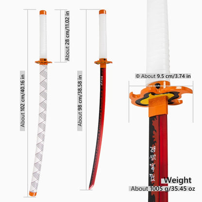 102cm Demon Slayer Rengoku Kyojuro Katana  Nichirin Sword Carbon Can Light up Blade Anime Cosplay Prop Collectible Gift