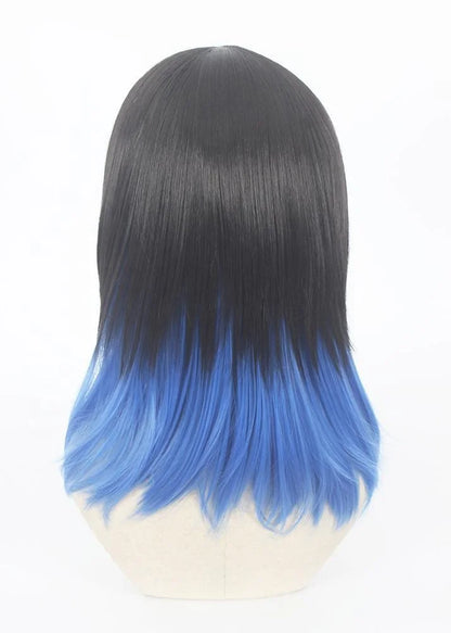 Wholesale 35cm Short Black Blue Mixed Demon Slayer Cosplay Hashibira Inosuke Wig Synthetic Anime Heat Resistant Hair