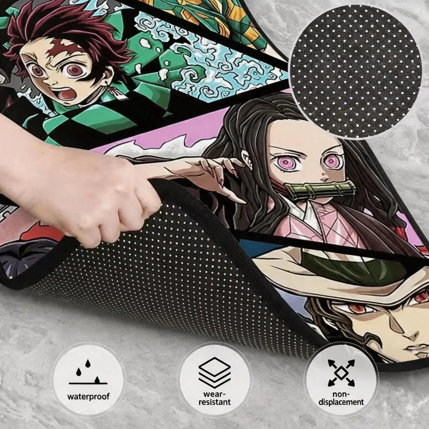 Demon Slayer Manga Anime Tanjiro Kamado Car Floor Mats Set of 4 Universal Non Slip Foot Mats Carpet Rugs Auto Interior Protector