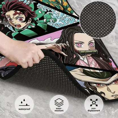Demon Slayer Manga Anime Tanjiro Kamado Car Floor Mats Set of 4 Universal Non Slip Foot Mats Carpet Rugs Auto Interior Protector